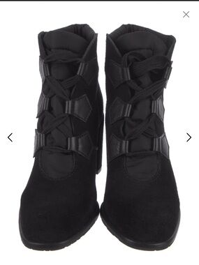 Pedro Garcia Black Suede Ankle Boots Block Heel Pointy Toe Size 38.5